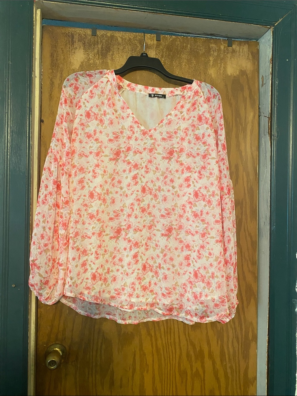 Sheer Floral V-Neck Blouse in Pink